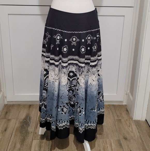 Grace Dresses & Skirts - Grace Elements Tie Dye Skirt | Black Blue White Cotton | Boho Midi | Size 8
